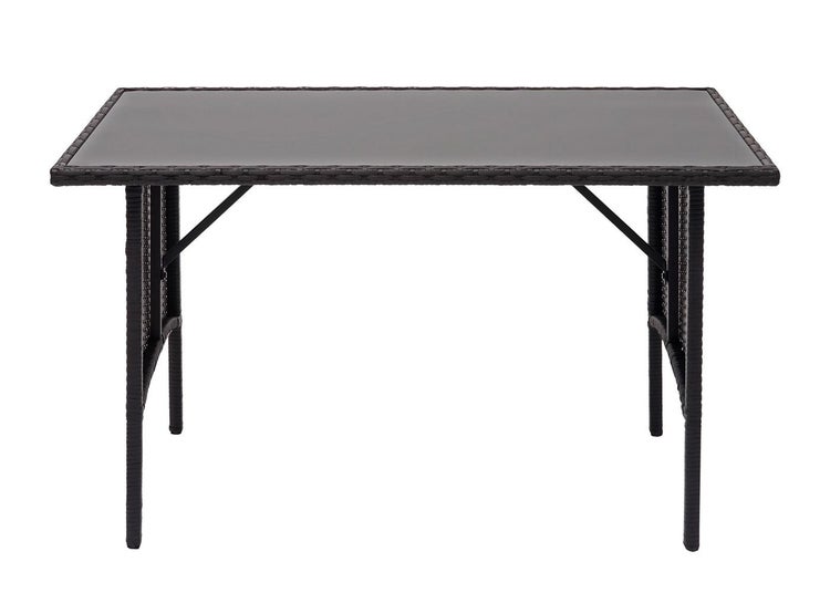 Rechteckiger Gartentisch mit Glasplatte und Rattanoptik