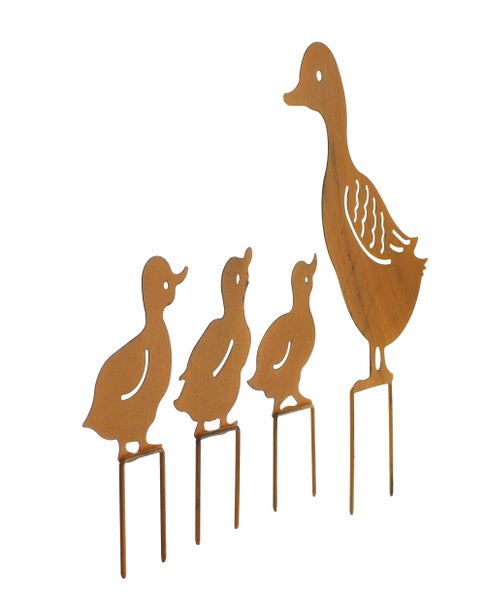 FRANK FLECHTWAREN | Gartenstecker Entenfamilie, 4er Set, METALL, Ente ca. 30 x 35 cm, Entenküken 12 x 14 cm