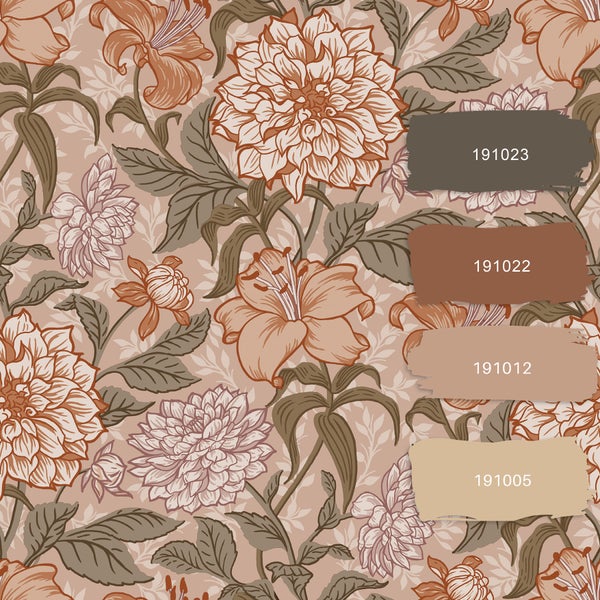 Blumentapete mit Farbpalette und Farbcodes