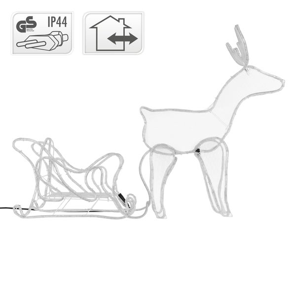 ECD Germany LED Deko Rentier mit Schlitten, 504 LEDs, aus PVC Schlauch, 273x77 cm, Warmweiß, Innen/Außen, Weihnachten Dekoration Figur Beleuchtet Lichtschlauch Weihnachtsbeleuchtung Leuchtfigur