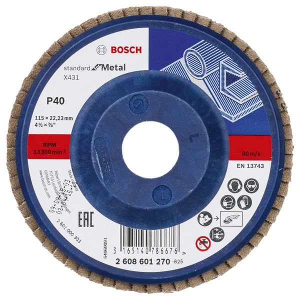 Bosch Fächerschleifscheibe X431 Standard for Metal gerade 115 mm 40 Kunststoff - 2608601270