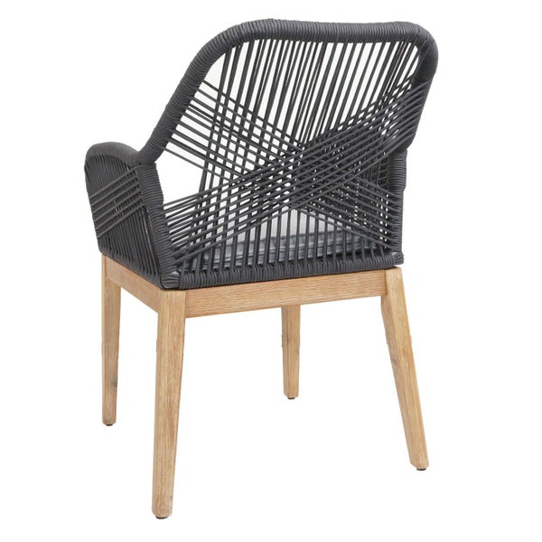 Gartensessel mit Armlehne, geflochten und Holzbeinen