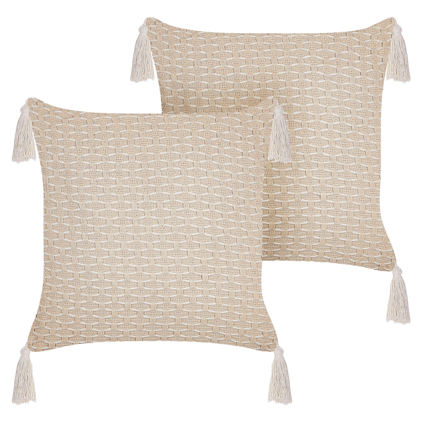 Dekokissen 2er Set HAKONE 42 x 42 cm Hellbeige Geometrisches Muster