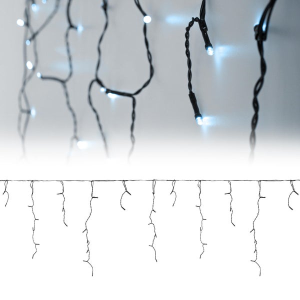 ECD Germany LED Lichtervorhang 6m 180 Kaltweiße LEDs, Eiszapfen Lichterkette LED Lichterkettenvorhang Weihnachten Eisregen Vorhang, IP44 Wasserdicht, Innen/Außen, Weihnachtsbeleuchtung Weihnachtsdeko