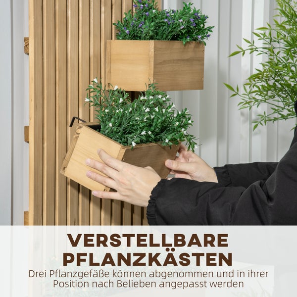 Outsunny Hochbeet Massivholz, Pflanzbeet Frühbeet Gartenbeet mit verstellbarem Blumenkasten, Wand, Pflanzkasten Pflanzkübel 60x16x80cm für Terrasse, Balkon, Gartenspalier für Blumen, Pflanzen, Natur