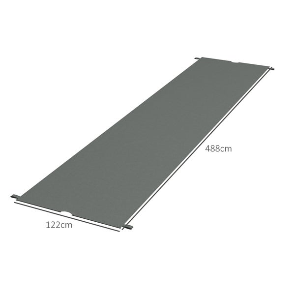 Rechteckige Poolabdeckung mit den Maßen 488 Zentimeter mal 122 Zentimeter.