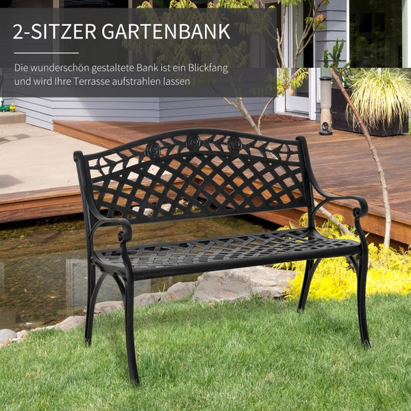 Outsunny 2-Sitzer Sitzbank, Metallbank, 102,5 x 61 x 84 cm, Aluminum, Schwarz