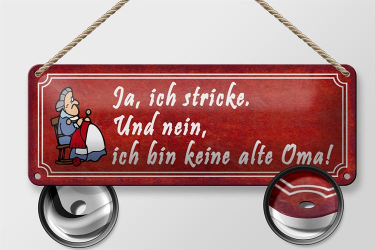Blechschild Spruch 27x10cm ich stricke bin keine alte Oma Dekoration