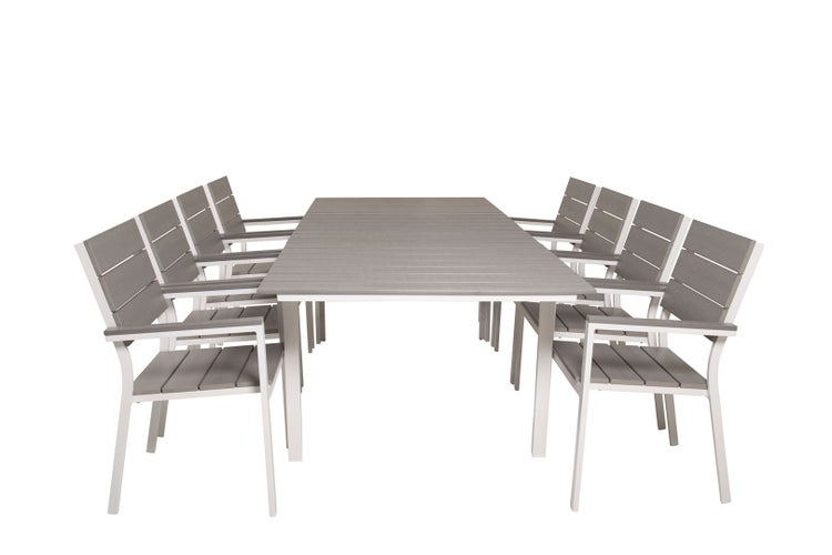 Levels Gartenset Tisch 100x160/240cm und 8 Stühle Levels weiß, grau. 100 X 160 X 75 cm