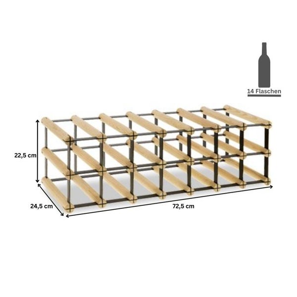 PROREGAL Modulares Weinregal Vinotega Mod Metal HxBxT 22,5 x 72,5 x 24,5 cm 7 x 2 Flaschen Massives Kiefernholz Braun Geölt