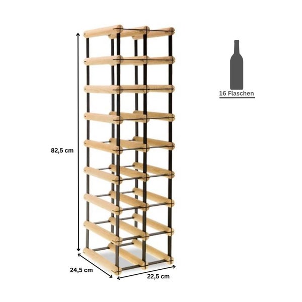 PROREGAL Modulares Weinregal Vinotega Mod Metal HxBxT 82,5 x 22,5 x 24,5 cm 2 x 8 Flaschen Massives Kiefernholz Braun Geölt