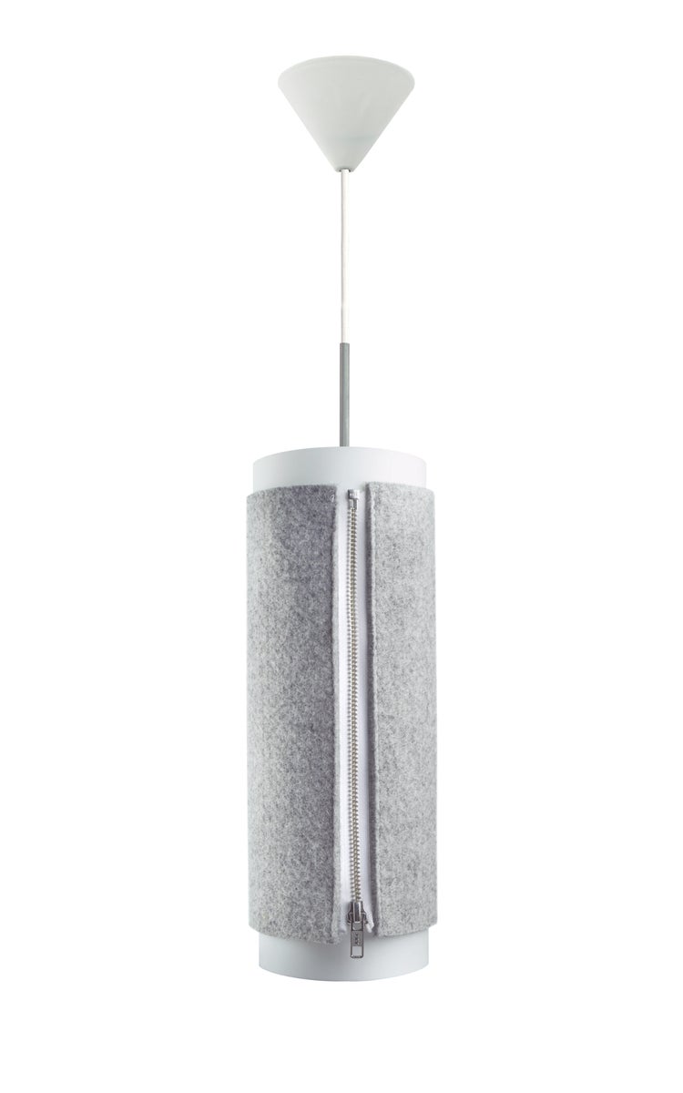design hängelampe pendelleuchte stoff grau schmal wohnzimmer schlafzimmer lampe | Wohnzimmer Esszimmer Leuchte