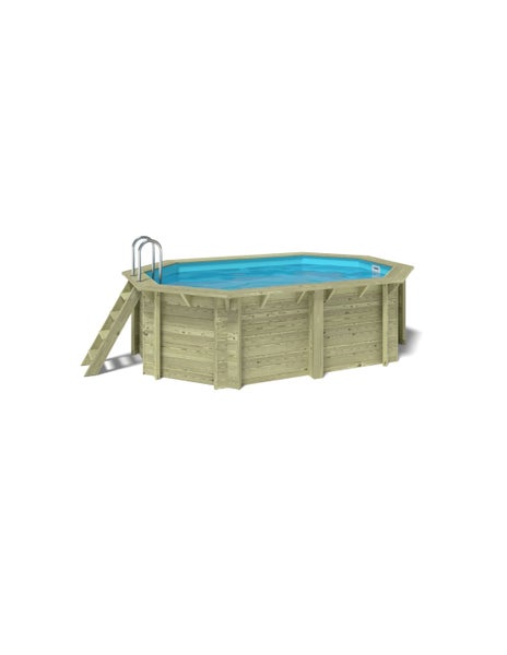 Aufstellpool aus Holz mit Leiter