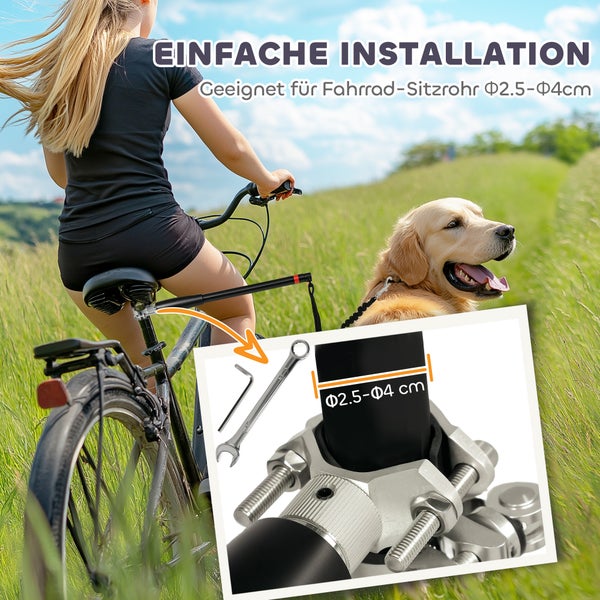 PawHut Fahrradleine für Hunde Fahrrad Hundeleine Einfache Installation und Demontage Hundeleine für Fahrrad, Radfahren, Training, Joggen, Schwarz