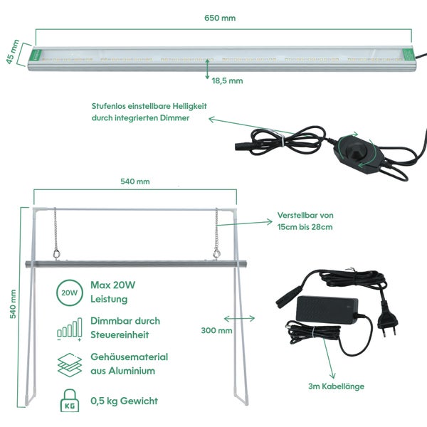 Parus by Venso Grow Light Duo mit Stativ LED Pflanzenlampe Vollspektrum 20W Anzuchtlampe LED Pflanzenleuchte für Gemüse, Kräuter und Blühpflanzen, Venso Ecosolutions, Wachstumslampe für Pflanzen
