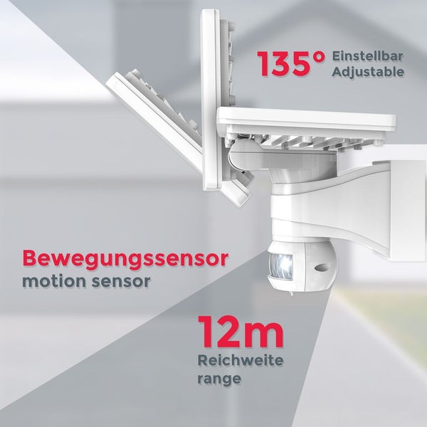 Außenstrahler - 20W, 2300lm, IP44, LED, mit Bewegungsmelder, neutralweiß, weiß