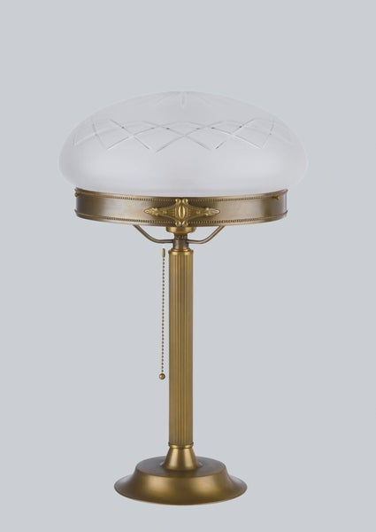 Tischleuchte mit Glasschirm und Messingfuß