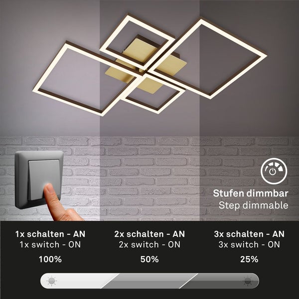 Briloner Leuchten FRAME - Wand-& Deckenleuchte - 3128017 - Stufenweise dimmbar - 3000K warmweiß - Memoryfunktion - Schwenkbar - 75 x 47 x 7,3 cm