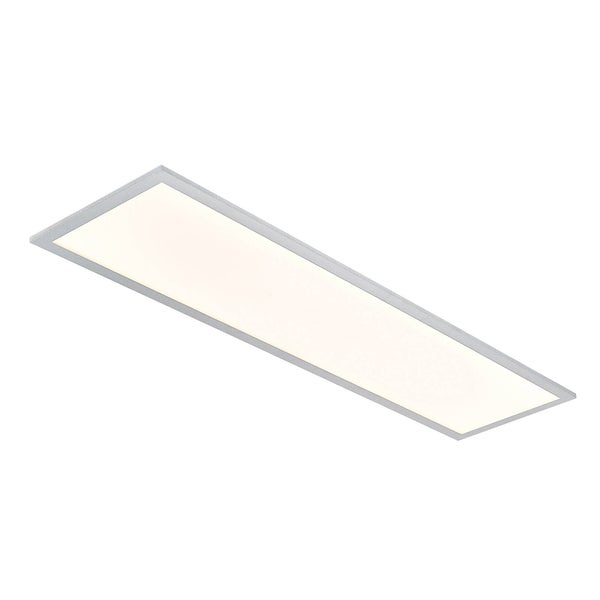 Rechteckiges LED-Panel mit silbernem Rahmen und weißem Diffusor zur Deckenmontage.
