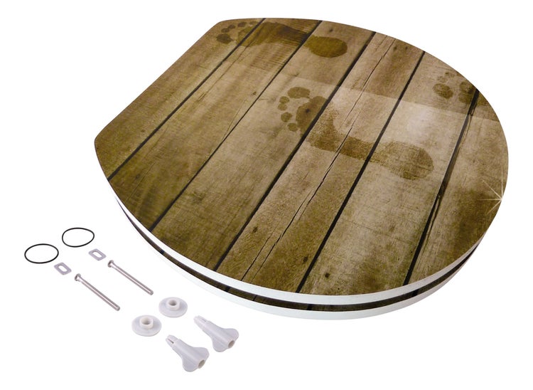 Abmessungen und Details des WC-Sitzes mit Holzdekor