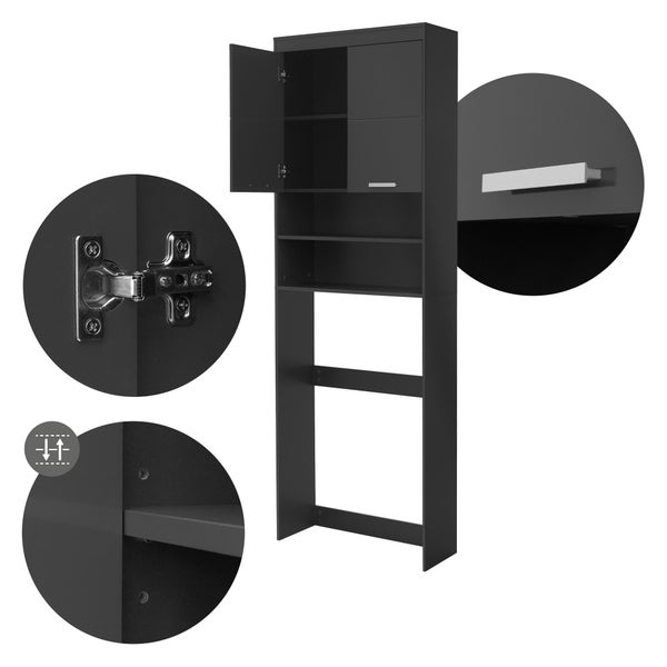 ECD Germany Waschmaschinenschrank mit 2 Türen und 2 offenen Fächern, 187,5 x 63 cm, Dunkelgrau, Badezimmerschrank für Waschmaschine/Trockner, Hochschrank Badschrank Badregal Waschmaschinenüberbau