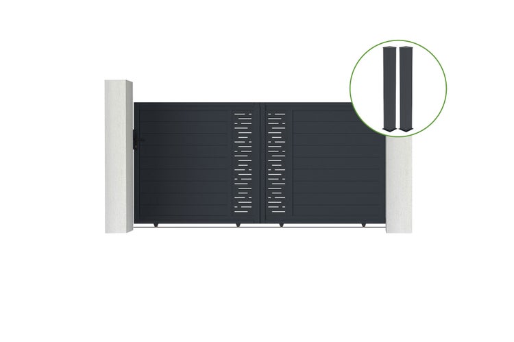 Schiebetor 3m ARLBERG H.160cm graues Aluminium + 2 Pfosten 20x20cm H.190cm