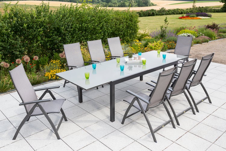 Vicenza Gartenmöbelset 9tlg., Klappsessel, Ausziehtisch 180 (240) x 100 cm