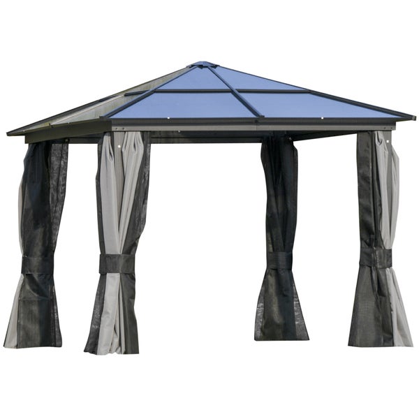Outsunny Pavillon, mit lichtdurchlässigem PC Dach, 295 x 295 x 265 cm, Alu, Grau
