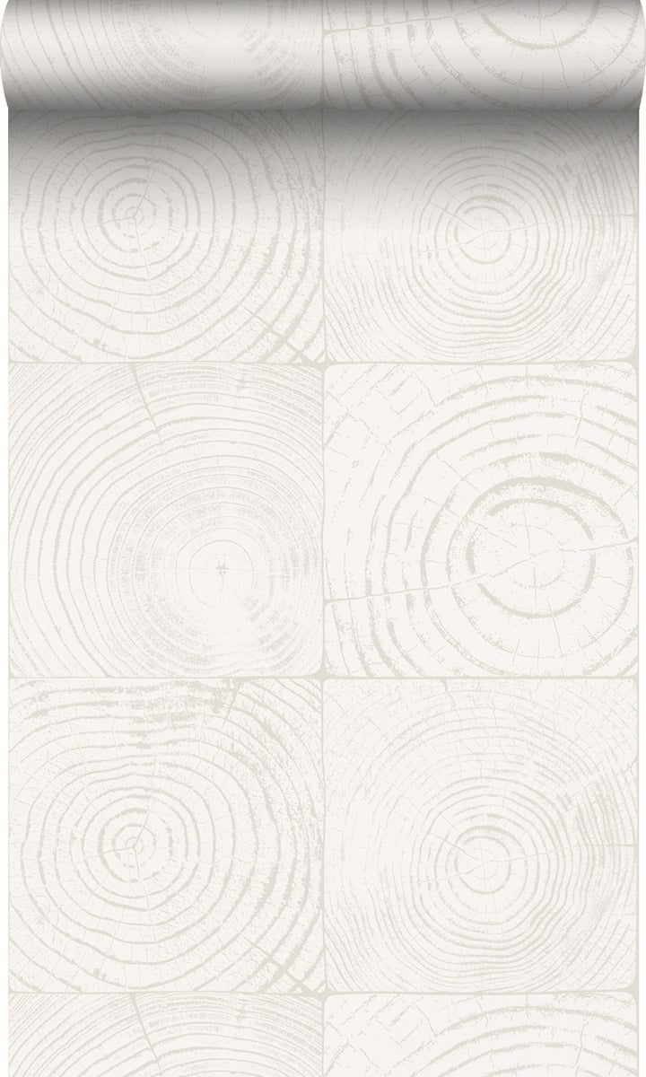 Origin Wallcoverings Tapete Querschnitte von Baumstämmen Elfenbeinweiß - 53 cm x 10,05 m - 347546