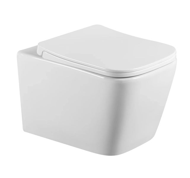 Wand-Tiefspülklosett mit geschlossenem Spülrand und WC-Sitz