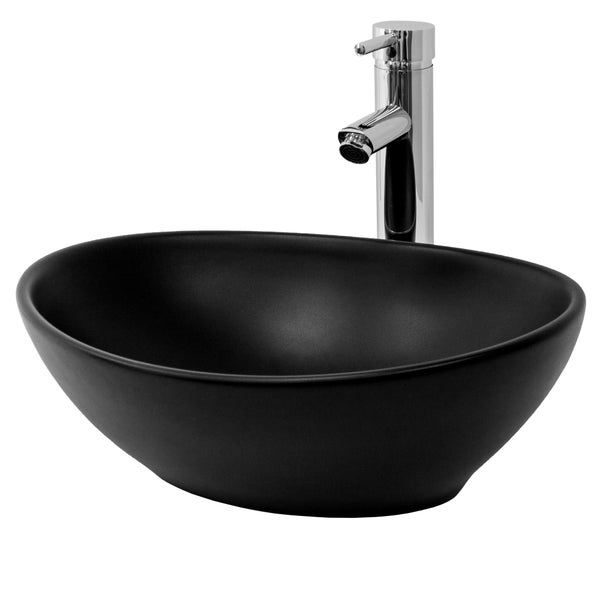 ML-Design Waschbecken aus Keramik in Schwarz Matt 41x33,5x14,5cm, Ovale Aufsatzwaschbecken, Moderne Waschtisch, Waschschale mit Abflussloch, Waschplatz Handwaschbecken, für das Badezimmer und Gäste-WC