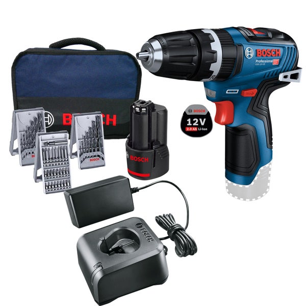 Bosch Akku-Schlagbohrmaschine GSB 12V-35 / 1x 2,0 Ah Akku + Ladegerät inkl. Zubehör-Set im Softbag