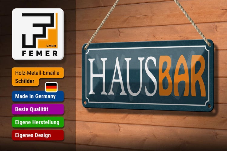 Blechschild Spruch 27x10cm Hausbar Küche blaues Schild