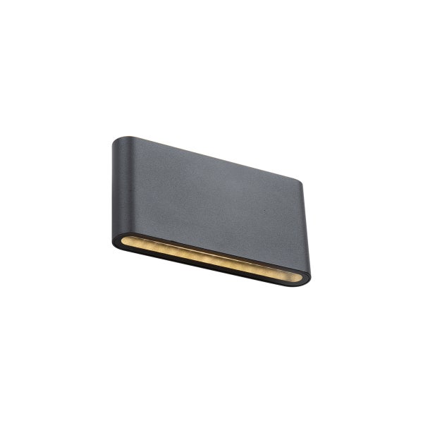 Moderne Wandleuchte aus Metall in Schwarz mit goldfarbener Innenseite für indirektes Licht.