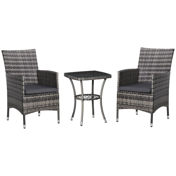 Outsunny 3-tlg. Gartenmöbel-Set, B60 x T58,5 x H89,5 cm, Metall, PE-Rattan, Polyester, Schaumstoff, grau