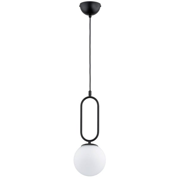 Moderne Pendelleuchte mit ovalem Rahmen und runder Glaskugel zur Deckenmontage