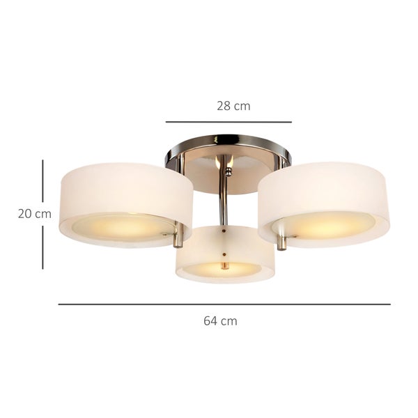 HOMCOM Deckenlampe, 40W, 3-flammig Chrom, E27, Ø64xH20cm, Acryl, Warmweiß