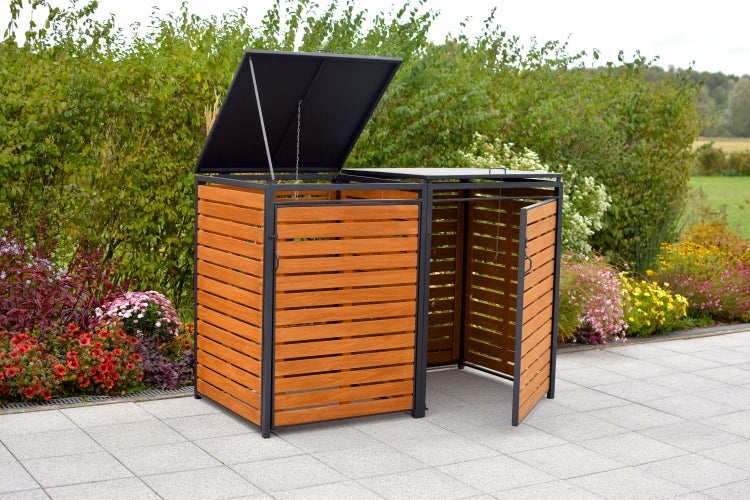 Mülltonnenabdeckung Set für zwei Mülltonnen, 240 Liter, Aluminium/Eukalyptus
