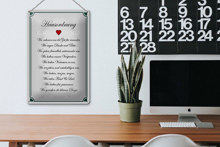 Blechschild Spruch 20x30cm Hausordnung wir Zeit füreinander
