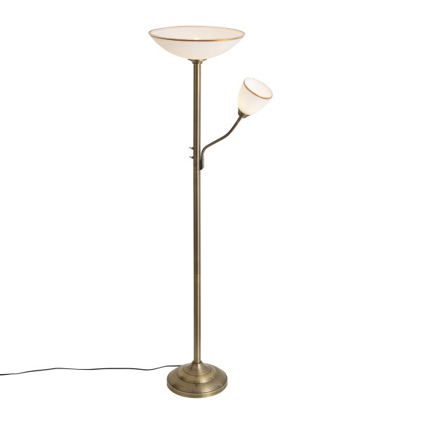 Deckenfluter mit Leselicht aus Metall und Glas mit Schirm für Wohnzimmer.