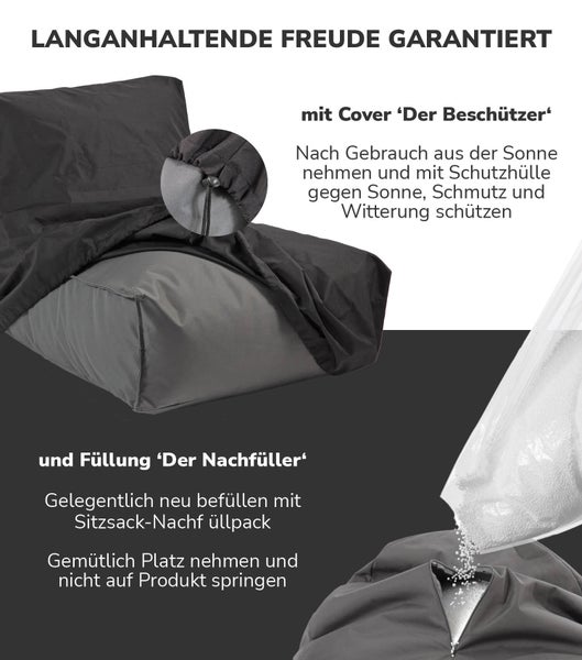 mokebo Sitzsack für Kinder und Erwachsene 'Der Sundowner', Bean Bag mit Füllung oder Liege für Indoor & Outdoor in Anthrazit