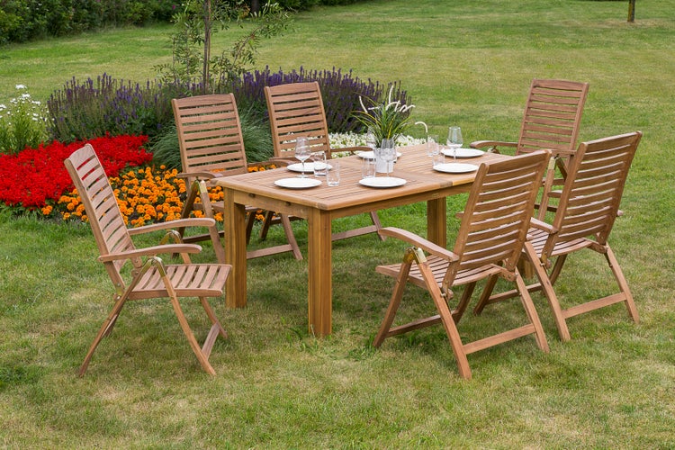 Paraiba Gartenmöbelset 7tlg. Klappsessel, Ausziehtisch 180 (220/260) x 100 cm