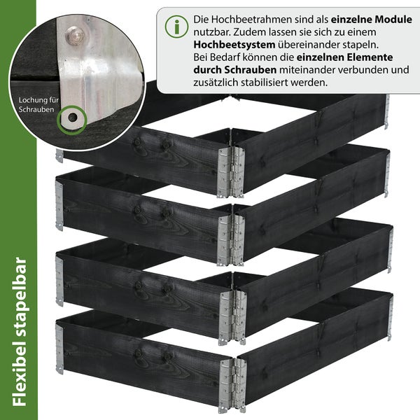 Hochbeet 4er Set Palettenrahmen Pflanzbeet 120x80x80 cm aus Holz schwarz Garten Balkon stapelbar