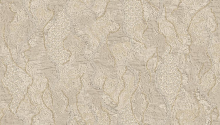 Dekorativer Stoff mit Fransen und Stickerei für Heimtextilien.