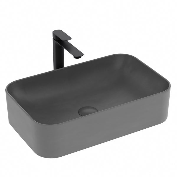 EMKE Aufsatzwaschbecken 605x380 mm, Dunkelgrau Matt, Eckig, Keramik Waschtisch, Handwaschbecken für Bad & Gäste-WC, Höhe 150 mm