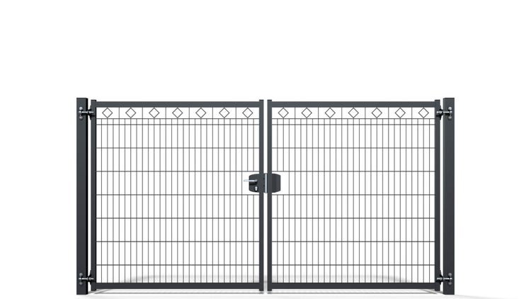 Gartentor ZAUNGURU BASIC-Line Berlin Raute aus Metall, Höhe: 163cm, Breite: 321cm, 2-flügelig inkl. Pfosten, Schloss und Zubehör, Feuerverzinkt und in RAL 7016 Anthrazitgrau pulverbeschichtet