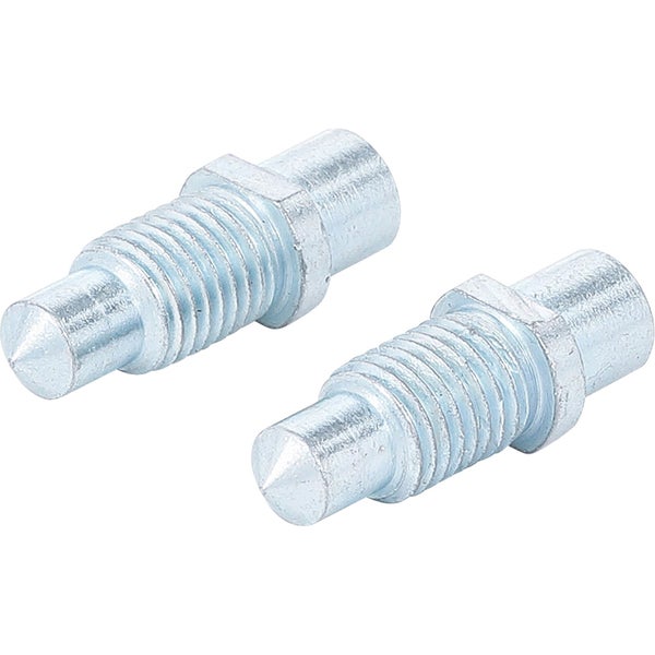 Zwei Dübelmarkierer aus verzinktem Metall mit Zentrierspitze und Gewinde.