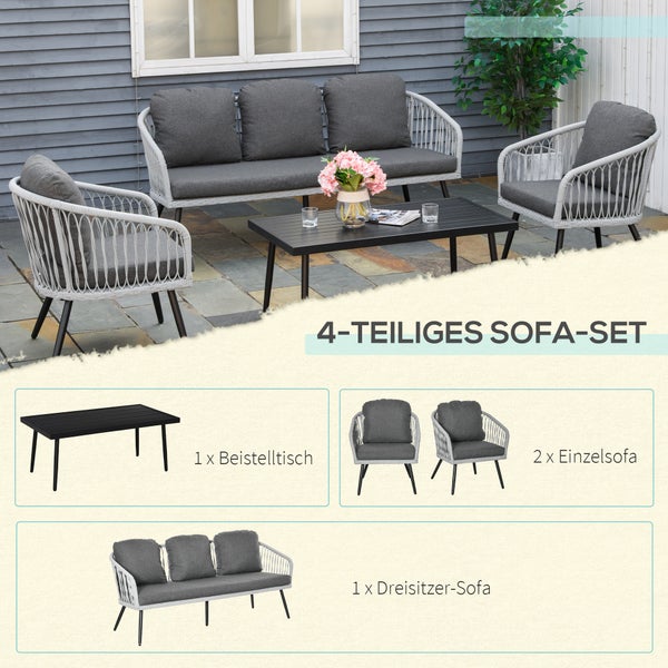 Outsunny 4-tlg. Gartenmöbel-Set, 174L x 70B x 76H cm, Aluminium, Polyester, PE Rattan, Schaumstoff, grau