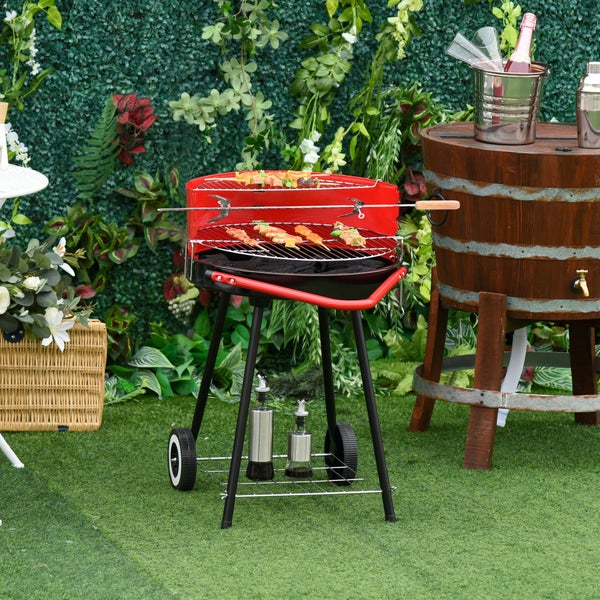 Outsunny Holzkohlegrill, Rundgrill, L51 x B70 x H75,5cm, Metall, Rot