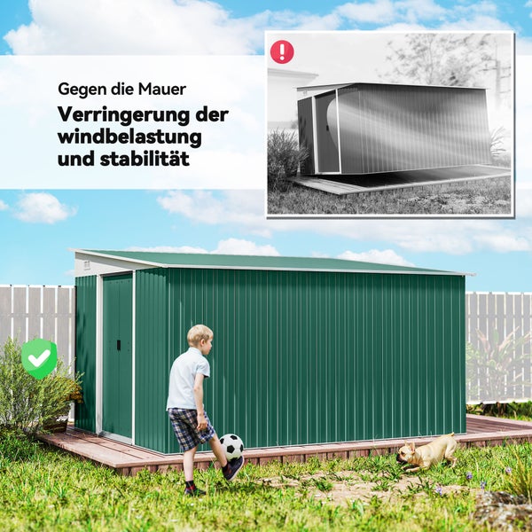 Gartenhaus aus Metall, geeignet zur Wandmontage zur Reduzierung der Windlast und Erhöhung der Stabilität